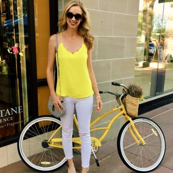 J Crew Scalloped Edge Cami Tank NEON Yellow/Green - Picture 1 of 8